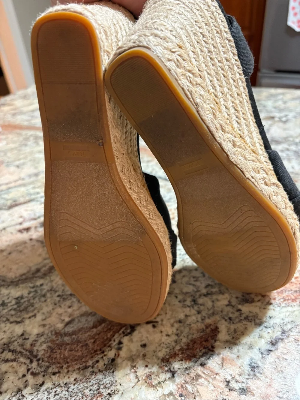 Toms Black Fabric Espadrille Wedge Sandals with Ankle Strap